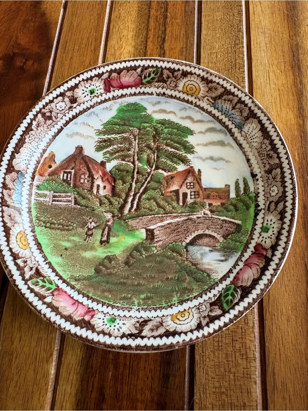 Vtg Rural England Scene Cup Saucer W. R. Midwinter Ltd. England w Gold Stand